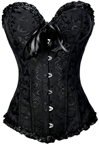 Kelvry Plus Size Sexy Bridal Lingerie Bustier Boned Corset + G-String , Black, 14-16