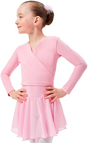 tanzmuster Ballett Wickeljacke Mädchen - Mandy - extra weicher Baumwollstoff - Ballettjacke zum Binden für Kinder - rosa 152/158