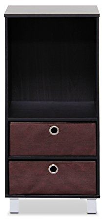 Furinno DARIO Book Shelf, 3-Tier Bookshelf Cabinet/Bedside Night Stand with 2 Bin Drawers, for Living Room, Bedroom, Home Office, 14.75 x13.5 x 14.75 x33, Espresso/Brown