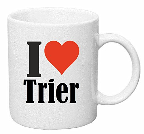 Reifen-Markt I Love Trier Keramik Kaffeebecher 330 ml, weiß Teetasse Spülmaschinenfest mikrowellengeeignet Geschenkidee, Motiv 136279