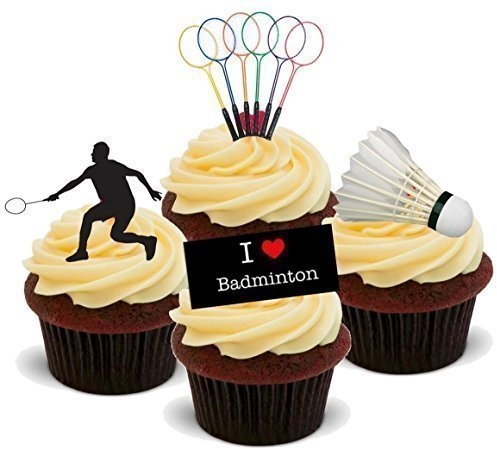 Baking Bling NOVELTY BADMINTON MIX - Standups 12 Edible Standup Premium Wafer Cake Toppers - 2 x A5 sheet - 12 images