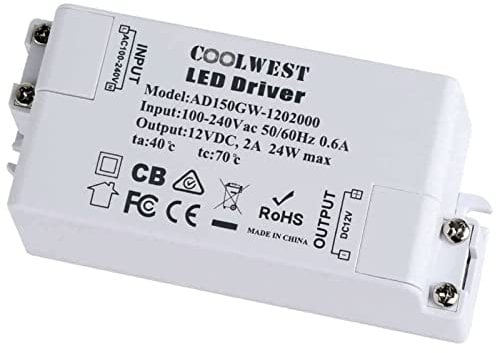 COOLWEST 24W LED Power Supply Driver Transformer 12V DC 2A - Constant Voltage for LED Strip Light G4 MR16 MR11 GU10 Bulbs