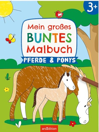 Mein großes buntes Malbuch – Pferde und Ponys: Ab 3 Jahren | Ausmalen mit farbigen Hintergründen (Mein großes buntes Malbuch ab 3)