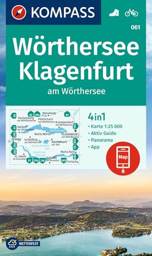 KOMPASS Wanderkarte 061 Wörthersee, Klagenfurt am Wörthersee 1:25.000: 4in1 Wanderkarte mit Panorama und Aktiv Guide inklusive Karte zur offline Verwendung in der KOMPASS-App. Fahrradfahren.