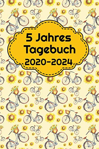 5 Jahres Tagebuch 2020-2024: Drei Zeilen pro Tag für mehr Dankbarkeit, positives Denken, Glück und Motivation - fünf Jahres Journal, 60 Monate ... - Sommerliches Sonnenblumen Fahrrad Design