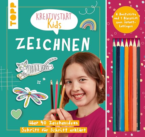 Kreativstart Kids Zeichnen. Anleitungsbuch und Material: Über 40 Zeichenideen Schritt für Schritt erklärt. Buntstifte und Bleistift zum Sofort-Loslegen