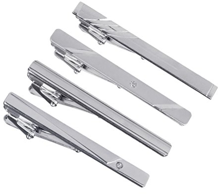 SUMAJU Tie Clips, 4Pcs Fashion Necktie Clip Tie Bar Clips Tie Pins Set Silver Tone