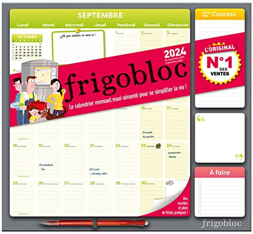 Frigobloc Mensuel 2024 - Calendrier d'organisation familiale / mois (de sept. 2023 à déc. 2024)