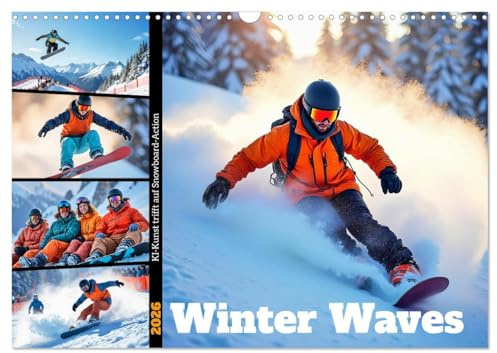 Winter Waves - KI-Kunst trifft auf Snowboard-Action (Wandkalender 2026 DIN A3 quer), CALVENDO Monatskalender: Snowboarden durch KI-Augen. (CALVENDO Sport)