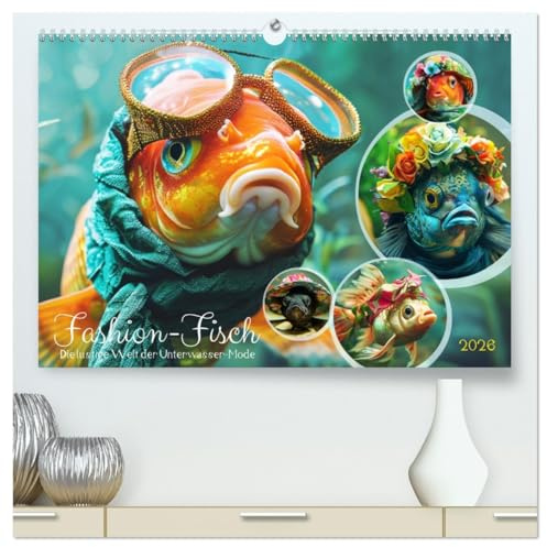 Fashion-Fisch. Die lustige Welt der Unterwasser-Mode (hochwertiger Premium Wandkalender 2026 DIN A2 quer), Kunstdruck in Hochglanz: Modischer Stil und Humor in Teich und Aquarium (CALVENDO Tiere)