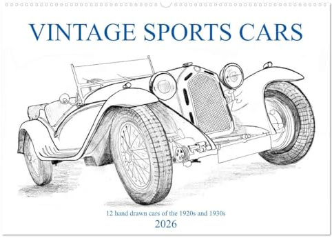 Vintage Sports Cars (Wandkalender 2026 DIN A2 quer), CALVENDO Monatskalender: 12 handgezeichnete Sportwagen Klassiker (CALVENDO Technologie)