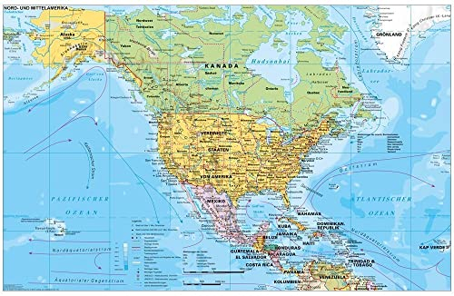 Nord und Mittelamerika politisch mit UNESCO Welterbestätten Wandkarte Poster NEUE AUFLAGE