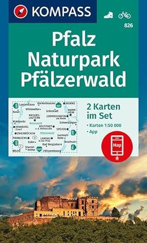 KOMPASS Wanderkarte Pfalz, Naturpark Pfälzerwald: 2 Wanderkarten 1:50000 im Set inklusive Karte zur offline Verwendung in der KOMPASS-App. Fahrradfahren. (KOMPASS-Wanderkarten, Band 826)