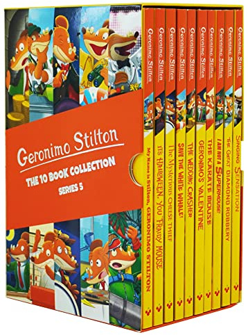 Geronimo Stilton Series 5 Childrens Collection 10 Books Box Set (Mysterious Cheese Thief, The Karate Mouse, It's Halloween, You Fraidy Mouse, Save the White Whale, Wedding Crasher & 5 More)