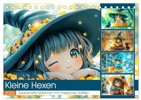 Kleine Hexen. Zauberhafte Mädchen mit magischen Kräften (Tischkalender 2026 DIN A5 quer), CALVENDO Monatskalender: Erlebe die verspielte Welt kleiner Hexen (CALVENDO Spass)