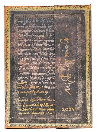 Paperblanks 12-Monatskalender 2025, Michelangelo, Handschrift, Midi, Vertikal, mit Klappumschlag