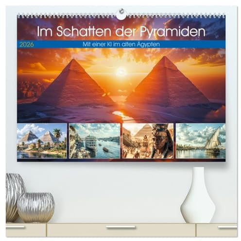Im Schatten der Pyramiden (hochwertiger Premium Wandkalender 2026 DIN A2 quer), Kunstdruck in Hochglanz: Lasst uns auf den Flügeln des Horus fliegen, ... dem Nil erstrahlen lassen. (CALVENDO Orte)