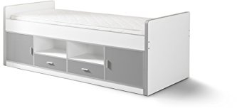 VIPACK Bonny Jugendbett, Kojenbett, Funktionsbett, Einzelbett, Kinderbett, Holzwerkstoff, Farbe 09 weiß Silbergrau, 207 x 77 x 98 cm
