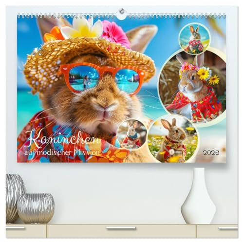 Kaninchen auf modischer Mission (hochwertiger Premium Wandkalender 2026 DIN A2 quer), Kunstdruck in Hochglanz: Die modische und flauschige Welt der Häschen (CALVENDO Tiere)