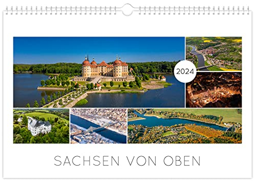 Kalender Sachsen von oben 2024 - Luftaufnahmen | 45 x 30 cm | weißes Kalendarium