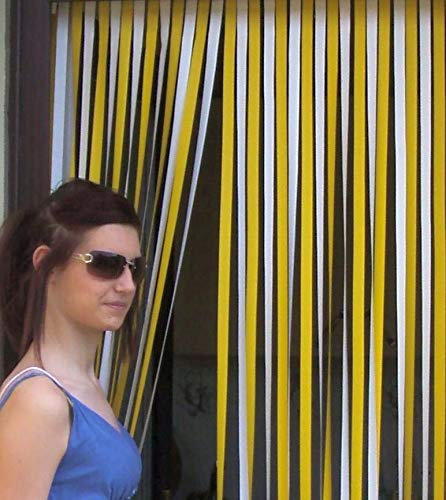 Caravan/Campervan Door Curtain, Resistant To Bugs and Fly. Ideal for Caravans and Motorhomes and Yellow/White