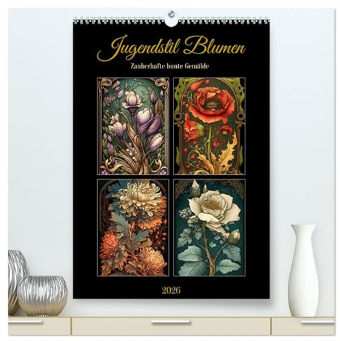 Jugendstil Blumen (hochwertiger Premium Wandkalender 2026 DIN A2 hoch), Kunstdruck in Hochglanz: Zauberhafte bunte Gemälde (CALVENDO Kunst)