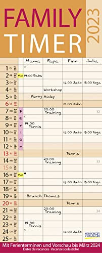 Family Timer Lifestyle 2023: Familienplaner mit 4 breiten Spalten. Hochwertiger Familienkalender mit Ferienterminen, Vorschau bis März 2024 und nützlichen Zusatzinformationen.