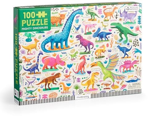 Mudpuppy Dinosaurs – 100 Piece Jigsaw Puzzle With Colorful And Fun Illustrations of Jurassic Creatures For Children Ages 5 And Up