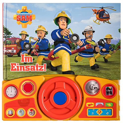 Feuerwehrmann Sam - Im Einsatz! - Soundbuch - Pappbilderbuch mit beweglichem Lenkrad und 13 spannenden Geräuschen für Kinder ab 3 Jahren: Tönendes Buch