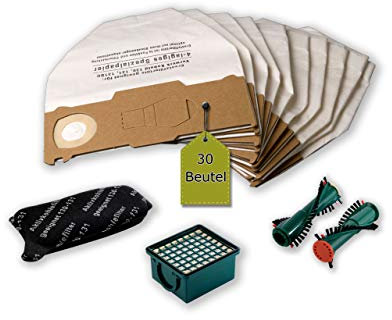 Filterset kompatibel mit Vorwerk Kobold VK 130 VK 131 SC: 10 Staubsaugerbeutel ähnlich FP 130, FP 131 + 1 Hygiene-Mikrofilter + 1 Aktiv-Geruchsfilter + 2 Rundbürsten ET 340 EB 350 EB 351 (1 Paar)