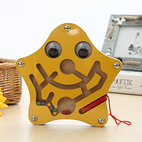 HappyToy Animal Mini Wooden Round Magnetic Wand Number Maze Interactive maze Magnet Beads Maze on Board Game City Traffic Eduactional Handcraft Toys (Star)
