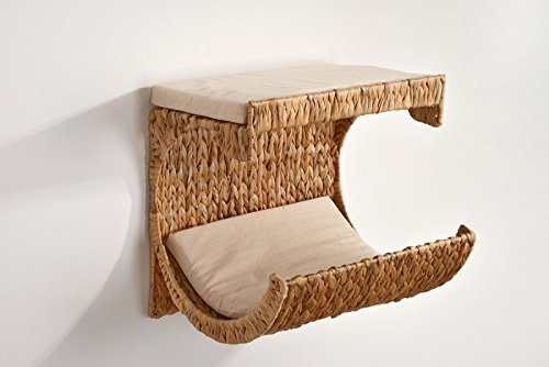 Lycce Katzenbett Wand | Kletterwand Katzen | Katzenmulde Wandmontage Nicky | Naturmaterial Wasserhyazinthe | Wandelemente | B 40 x T 33 x H 35 cm