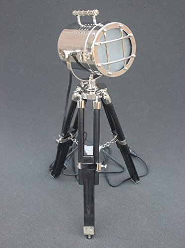 THORINSTRUMENTS Vintage Searchlight Wooden Tripod Desk Lamp Chrome/Silver Finish & Brown Tripod
