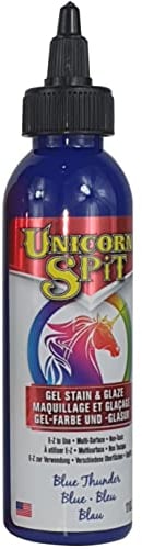 Unicorn SPiT Blue Thunder Gel Stain and Glaze, Vibrant Waterbased Paint for Woodworking, Crafts, DIY Furniture Projects, Non-Toxic Art Medium, 118ml