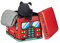 Relaxdays Faltbare Spielzeugkiste Feuerwehr HBT 32 x 48 x 32 cm stabiler Kinder Sitzhocker als Spielzeugbox aus Kunstleder mit Stauraum ca. 37 l und Deckel zum Abnehmen für Kinderzimmer, Firetruck
