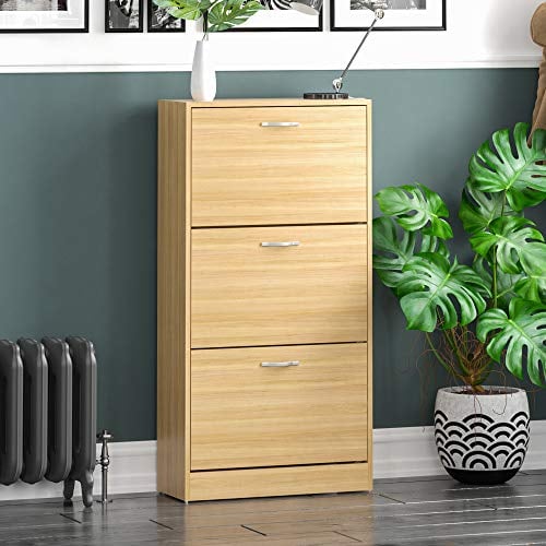 Vida Designs Zapatero con 3 cajones, Organizador de Almacenamiento de Zapatos, Mueble de Madera de Pino