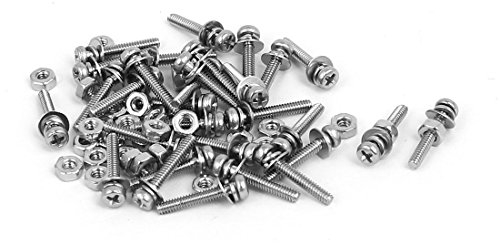sourcing map M1.6 x 10 mm Tornillos de cabeza plana de acero inoxidable 304 con tuercas con arandeas 30 pcs