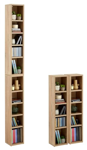 IDIMEX Etagères modulables Musique pour CD et DVD, Lot de 2 Meubles de Rangement en Colonne avec 10 Compartiments, en mélaminé décor chêne Sonoma