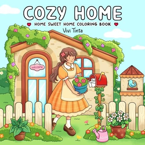 Home Sweet Home: Coloring Book for Adults & Teens Featuring Charming Cottages, Beach Bungalows and Hygge Corners (Girl Theme Coloring Book)