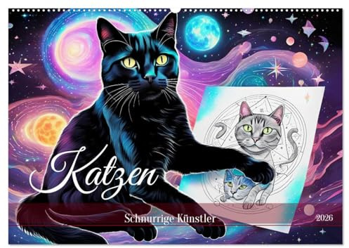 Katzen Schnurrige Künstler (Wandkalender 2026 DIN A2 quer), CALVENDO Monatskalender: Ein Jahr mit künstlerischen Katzen. (CALVENDO Tiere)