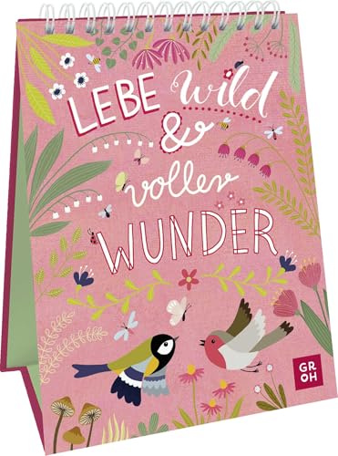 Lebe wild und voller Wunder: Deko-Aufsteller im Hochformat mit zauberhaften Illustrationen und Texten als Tagesmotto und Tischdeko
