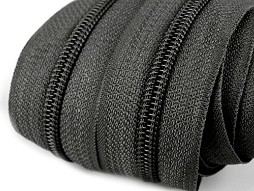 Schnoschi 6 m endlos Reißverschluss 5 mm Laufschiene + 15 Zipper Meterware teilbar Farbwahl (dunkelgrau)