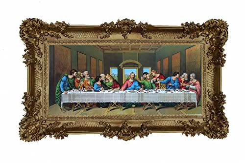 Made in Italy Wandbild 12 Apostel Abendmahl Ultima Cena Jesus 96x57cm Gemälde Bild mit rahmen antik barock Repro Look (Gold) 75B
