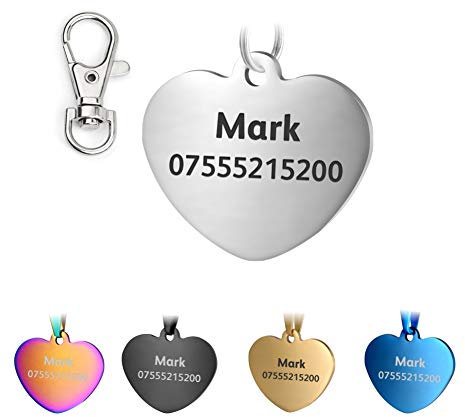 KSZ Etiquetas de identificación para Mascotas de Acero Inoxidable, Etiquetas Personalizadas para Perros y Gatos. Grabado Frontal y Trasero. Múltiples Colores (Plata, Corazón)