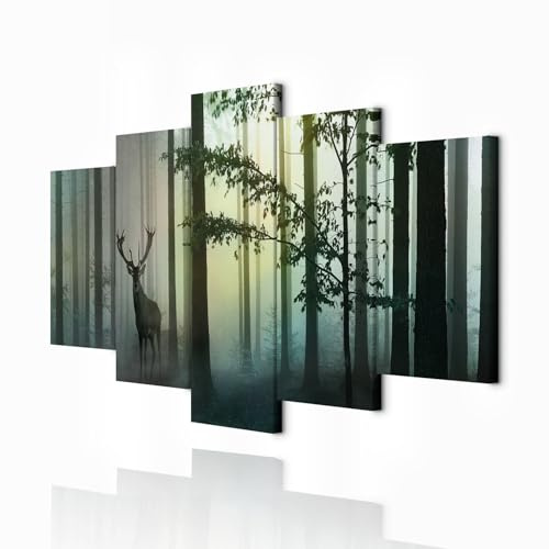 decomonkey Wandbilder Tiere 225x112.5 cm 5 Teilig Wandbild Groß Wohnzimmer | Leinwandbild XXL, Deko, Schlafzimmer, Büro, Wanddeko, Leinwand, Pictures For Wall, Poster, Wall Painting, Set, Natur