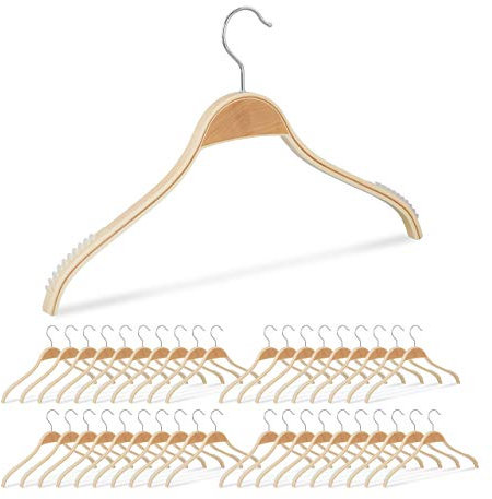 Relaxdays Pack de 40 Perchas Antideslizantes con Giro de 360º, Beige, Madera, 40 cm