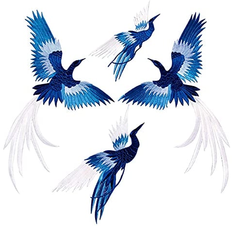 Hyxodjy 4 Stück Patches Sticker für Kleidung, zum Aufbügeln, mit Phoenix, Vogel, Stickerei, chinesischer Stil, Applikation, große Patches für Jeans, Kleidung, Handtaschen, Caps, Vorhänge, Bettwäsche,