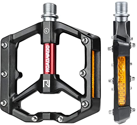 ROADNADO Fahrradpedale mit Reflektoren 9/16 Zoll CNC Aluminium Flat Pedale Fahrrad rutschfest Ultraleicht Abgedichtete Lager Cube Pedale MTB für Mountainbike Rennrad (Rot)
