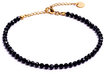 BERGERLIN Onyx Fußkette schwarz - facettiertes, schwarzes Fußkettchen - Gold - M-L
