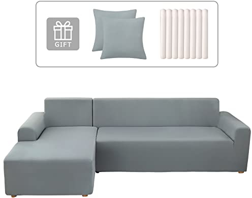 Lydevo Sofabezug Ecksofa L Form Sofa Überwürfe Stretch Sofabezug L Form Rechts oder Links mit Zwei Kissenbezügen Waschbar Universal-Couchbezug L Form Sofa Cover L Shape(3 Sitzer+4 Sitzer,Hellgrau)